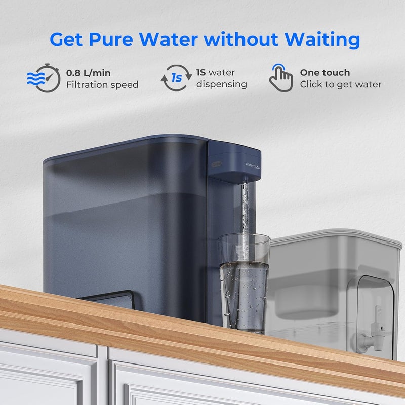 Waterdrop موزع فلتر مياه كهربائي ضخم سعة 27 كوب، إبريق قابل لإعادة الشحن سعة 200 جالون، معتمد من NSF/ANSI 42&53&401&372، يقلل من PFAS، الرصاص، الكلور، مع 1 فلتر، أزرق، لا يقلل من TDS - Image 5